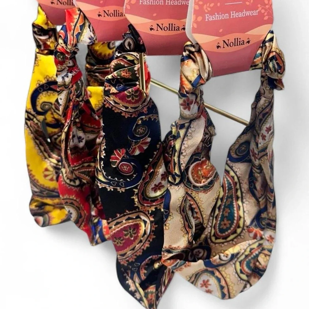 NWT Bundle of 4 Soft Crisscross Headbands with Elastic Back Paisley & Floral